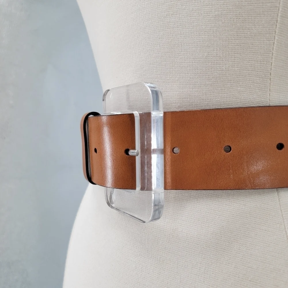 & other stories Tan Leather Belt Acrylic Buckle Size XS Brown Minimalist Boho